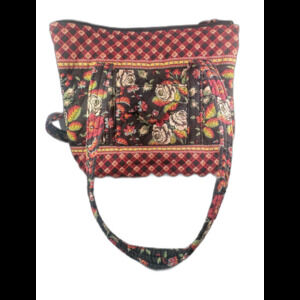 Vera Bradley Anastasia Shoulder Bag Floral Black Red Double Strap Retired VTG